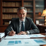 Avocat analysant des documents juridiques et des flux financiers liés à un groupe de sociétés complexe
