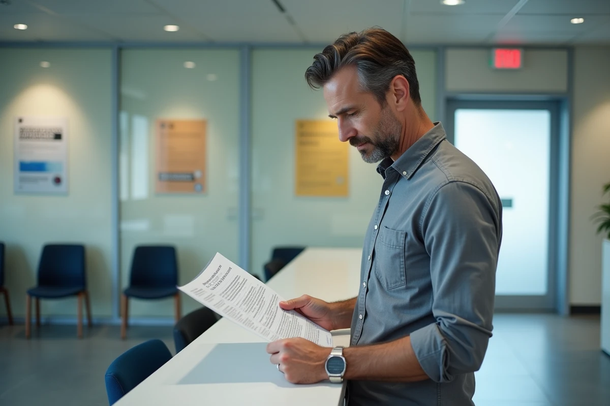 Homme en consultation dans une agence France Travail pour comprendre les dispositifs ACRE et ARCE pour la création d'entreprise