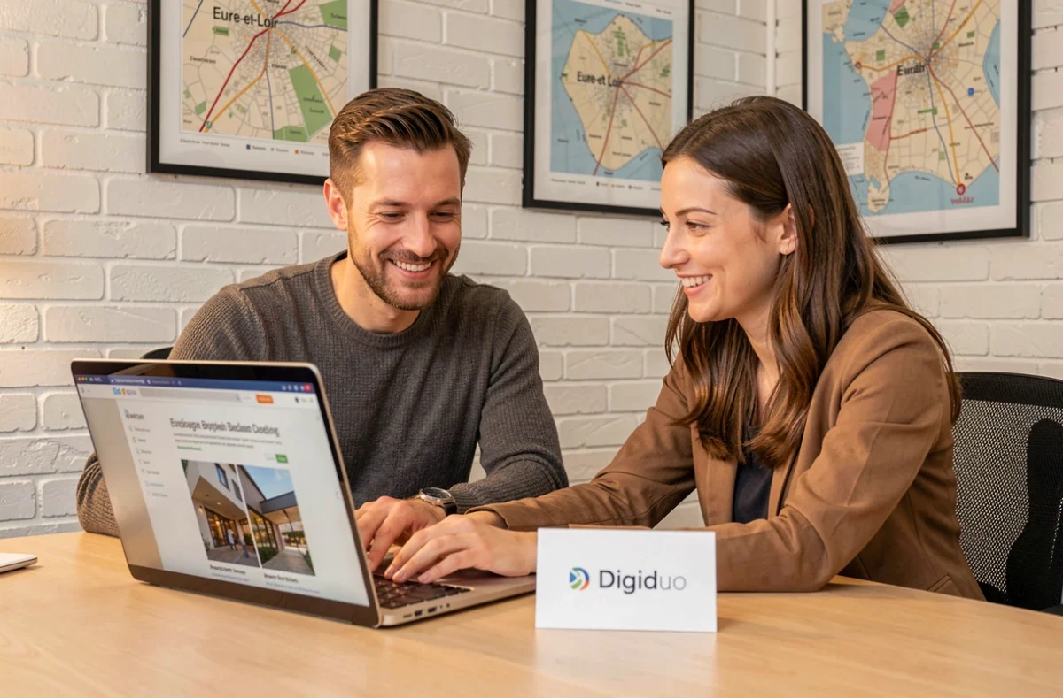 Duo de consultants Digiduo collaborant sur un projet web pour un client local