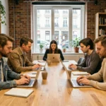 Groupe de professionnels travaillant ensemble dans un espace de coworking moderne à Schiltigheim