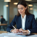Femme d affaires concentrée au bureau moderne