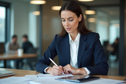 Femme d affaires concentrée au bureau moderne