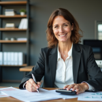 Femme d affaires française au bureau en réunion