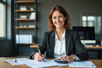 Femme d affaires française au bureau en réunion