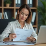 Femme d affaires examinant une facture dans un bureau professionnel