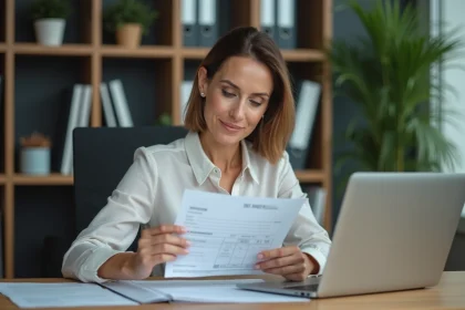 Femme d affaires examinant une facture dans un bureau professionnel