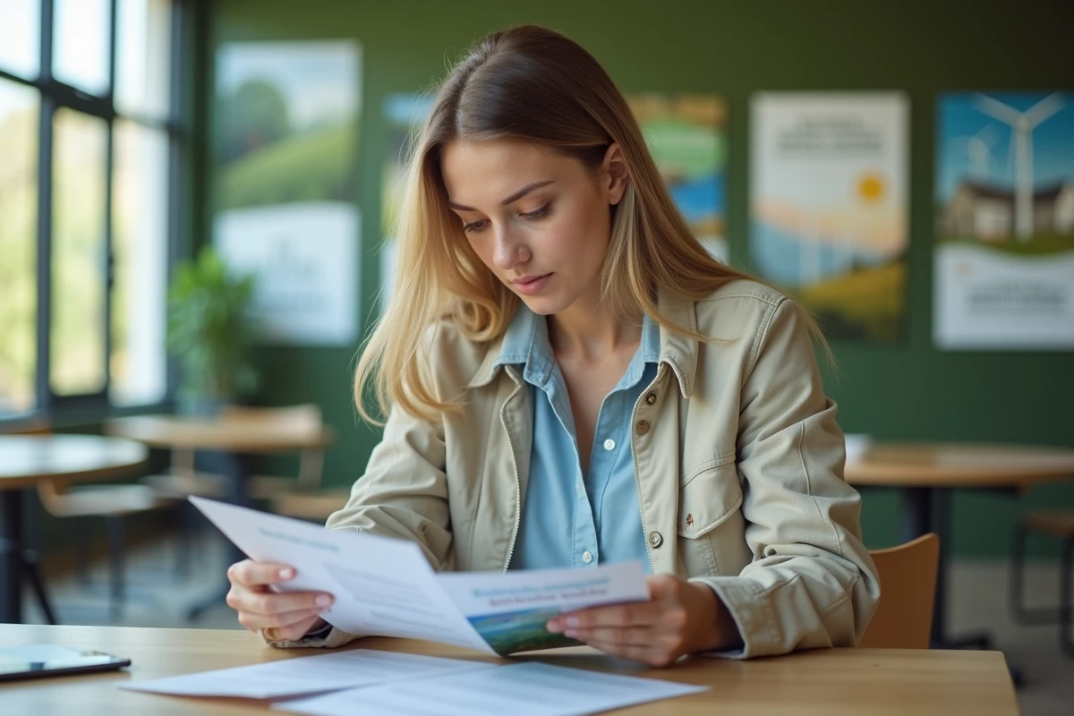 Femme consulte des brochures sur l