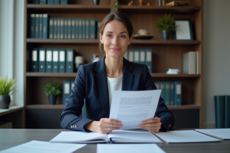 Femme juriste française tenant le Code du travail canadien
