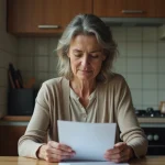 Femme réfléchissant devant une lettre Pôle emploi