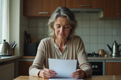 Femme réfléchissant devant une lettre Pôle emploi