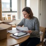 Femme organisée vérifiant sa liste de déménagement