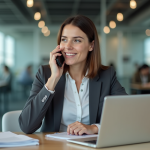 Femme professionnelle parlant au téléphone dans un bureau moderne