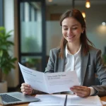 Femme en bureau partageant guides Celoxam et Loxam