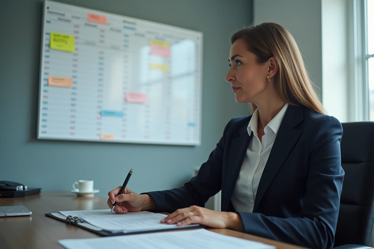 Femme RH analysant un planning annuel au bureau