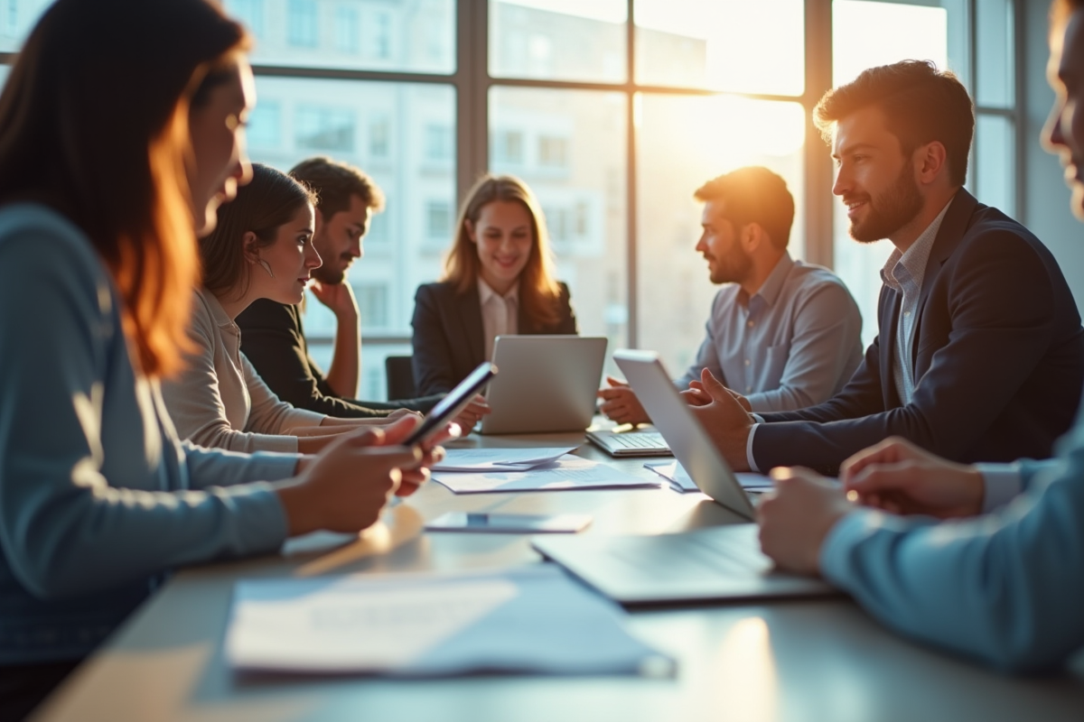 Groupe de professionnels collaborant dans un bureau moderne