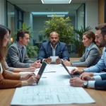Groupe de professionnels en réunion dans un bureau moderne
