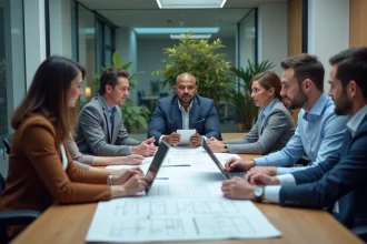 Groupe de professionnels en réunion dans un bureau moderne