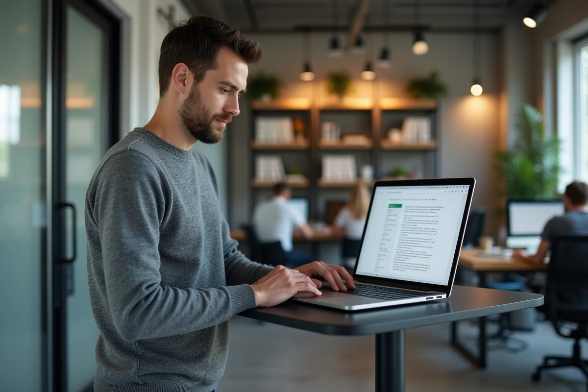 Homme au bureau rédigeant une demande d'inscription à l'ordre du jour d'une CAL sur son ordinateur portable