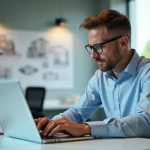 Homme d'affaires concentré sur un formulaire en ligne