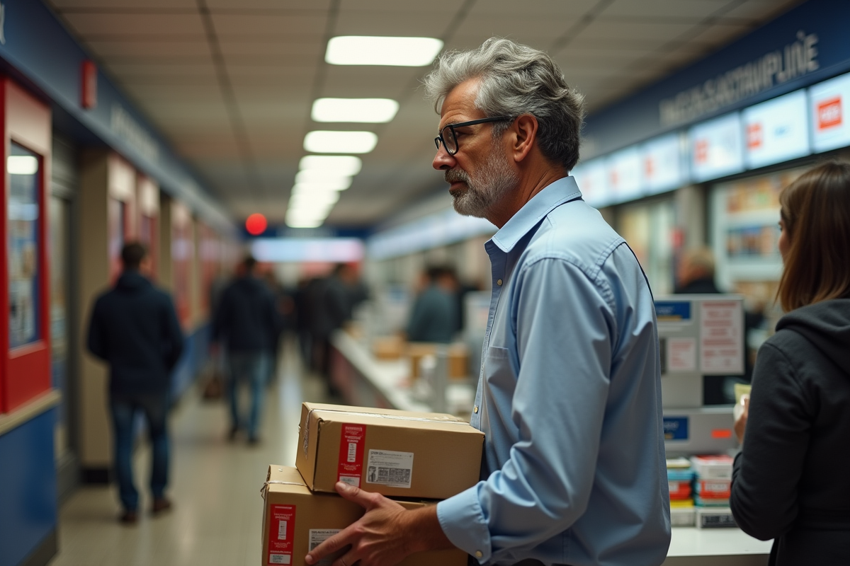 Homme français patient au bureau de poste à Paris