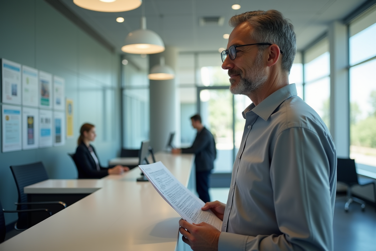 Homme dans un centre de service gouvernemental