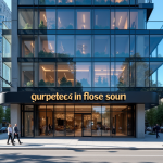 Bâtiment moderne à Montreal avec enseigne créative en journée