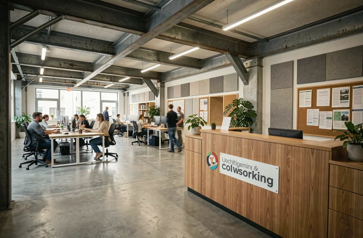 Vue intérieure d'un espace de coworking dans un bâtiment industriel rénové à Schiltigheim