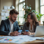 Jeunes professionnels collaborant dans un bureau moderne à Paris