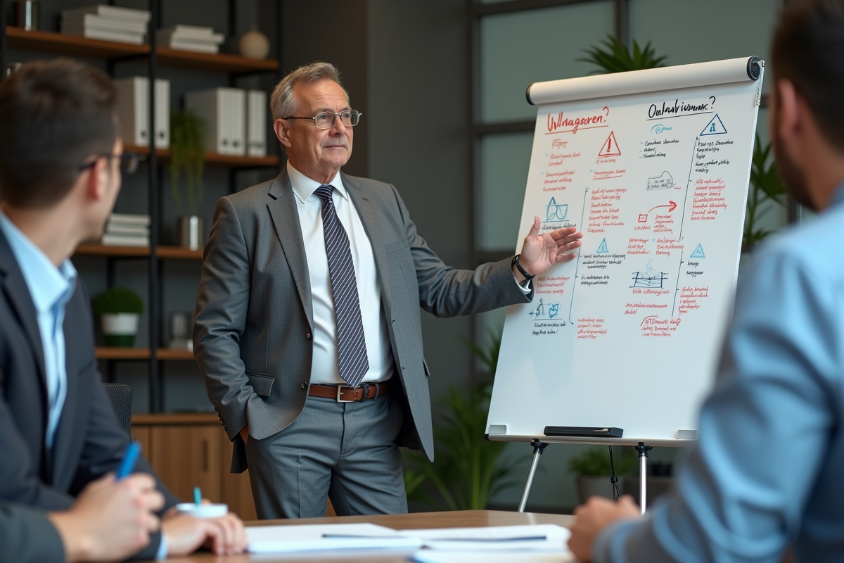 Manager en discussion avec graphique et notes