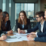 Groupe de professionnels en réunion dans un bureau moderne