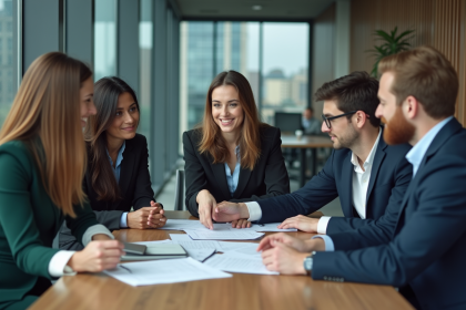 Groupe de professionnels en réunion dans un bureau moderne