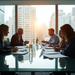 Réunion d'affaires avec équipe diversifiée en audit