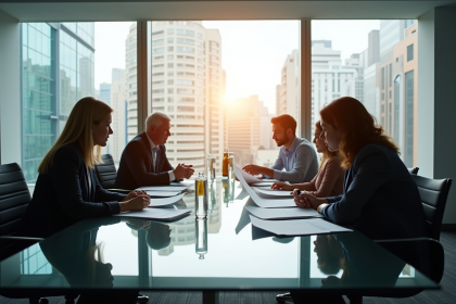 Réunion d'affaires avec équipe diversifiée en audit