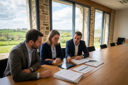 Groupe de quatre adultes en réunion professionnelle