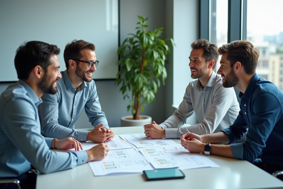 Groupe de collègues discutant autour d