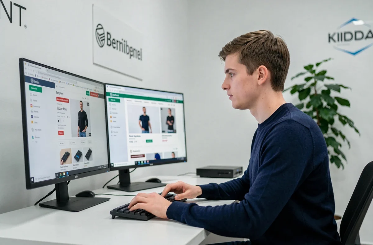 Développeur web spécialisé en e-commerce travaillant sur une interface boutique en ligne dans les locaux de TG Web à Niort