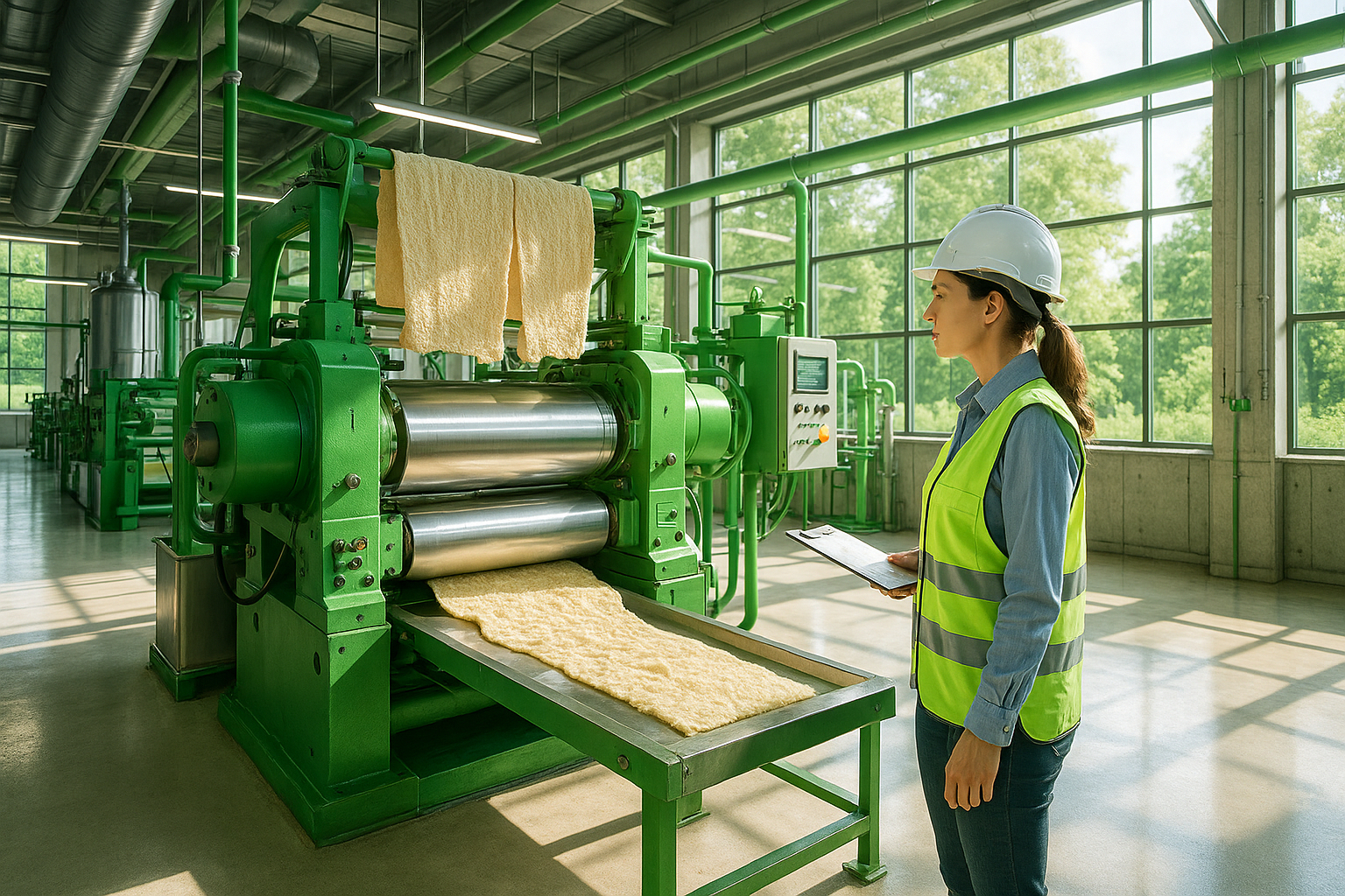 Ingénieure féminine dans une usine de caoutchouc écologique moderne