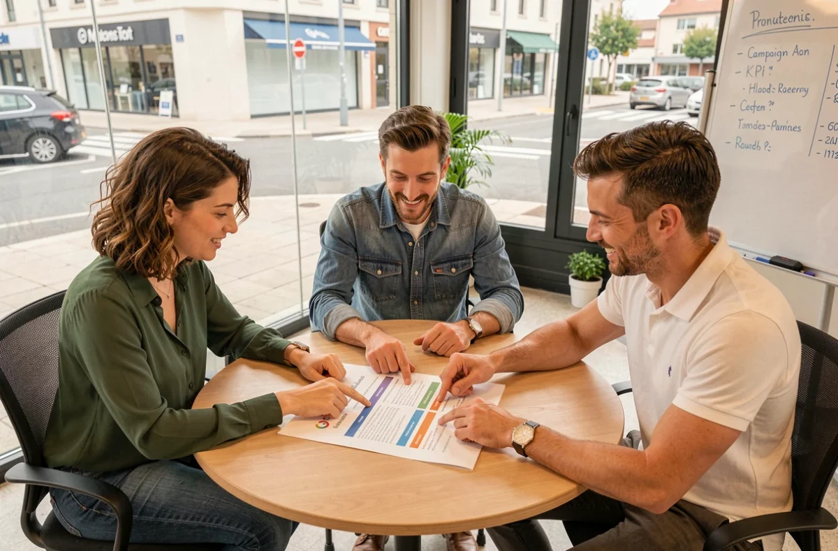 Équipe de WebConversion à Maisons-Alfort en réunion stratégique autour de campagnes Google Ads